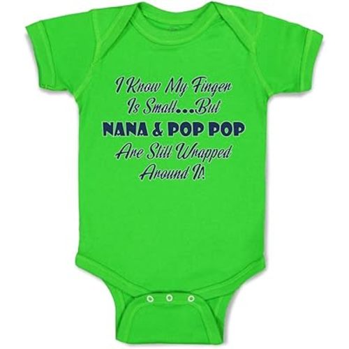 Cute Rascals Baby Bodysuit I Know My Finger Is Small... but Nana and Pop Pop Funny Boy & Girl Baby Clothes Cotton Green Apple Design Only 18 Months