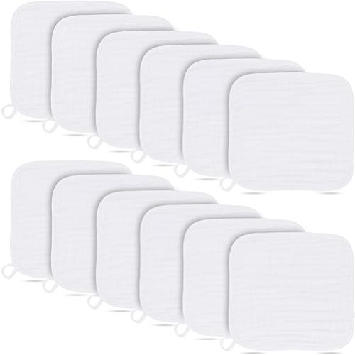Baby Washcloths -100% Cotton Muslin Soft Baby Bath Wash Cloths and Absorbent Baby Wipes for Newborns Kids Girls and Boys - 12 Pack, 12x12 Inches - White