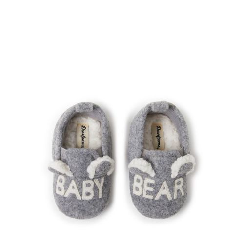 Dearfoams Kid's Casey Baby Bear Family Scuff Slipper - Light Heather Grey Size 0-3