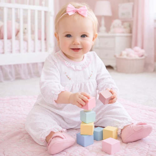 Baby Girl's Pink Dot Flower Footie - 100% Cotton - Marco & Lizzy