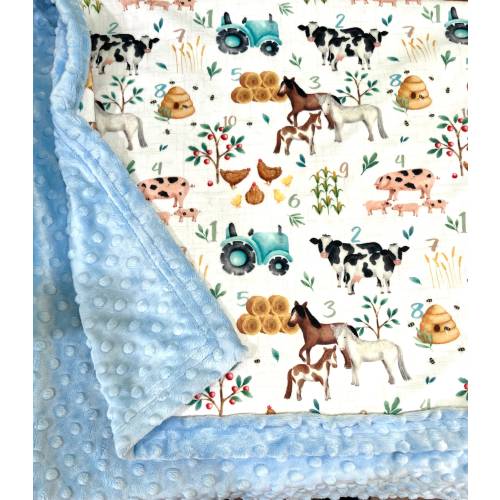 Farm baby blanket, cows horses, tractor chicken, baby boy, personalized, new baby gift, barnyard animals, country, soft minky, handmade cute