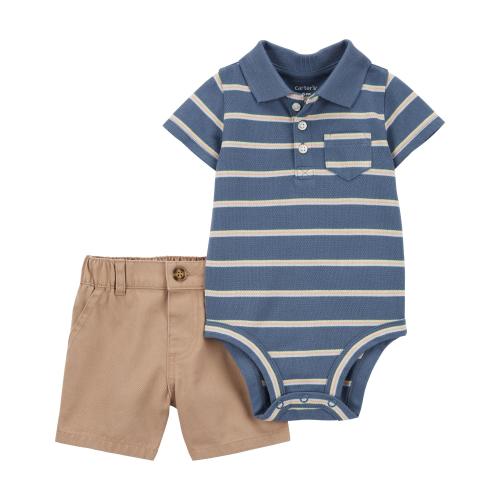 Baby 2-Piece Striped Polo Bodysuit & Shorts Set - 9M - Style,Multi