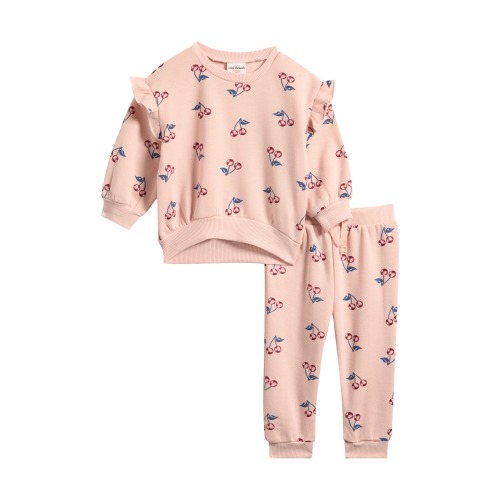 Allover Print Ruffled Sweatshirt & Joggers Set