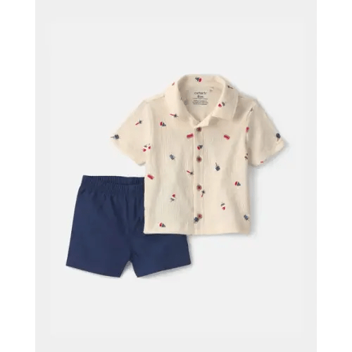 Baby Boy Fourth of July 2-Piece Top & Short Set - Navy Blue/Cream | Carter's