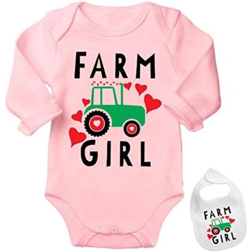 Farm Girl -Cute Country Funny Shirt Newborn Baby Bodysuit Outfit Onesie & Bib