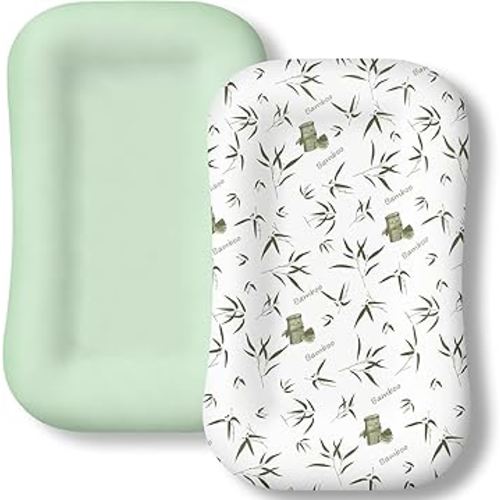Baby Lounger Cover 2 Pack - Silky Soft Bamboo Viscose Infant Lounger Cover, Breathable & Moisture-Wicking Newborn Lounger Slipcover for Baby Boys Girls, Fits Azopesy& Most Loungers, Green