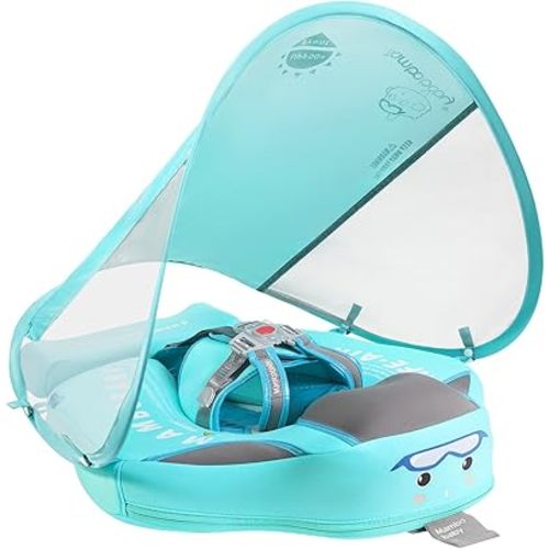 Mambobaby Baby Pool Float with Removable Sun Canopy - Non Inflatable Infant Swim Float with Anti-Flip Tail Design, Waterproof & Skin-Friendly Baby Float for Swimming (3-24 Months)