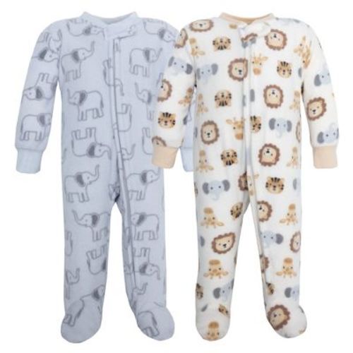 Hudson Baby Infant Boys Fleece Sleep and Play 2-Pack, Happy Little One Safari, Newborn