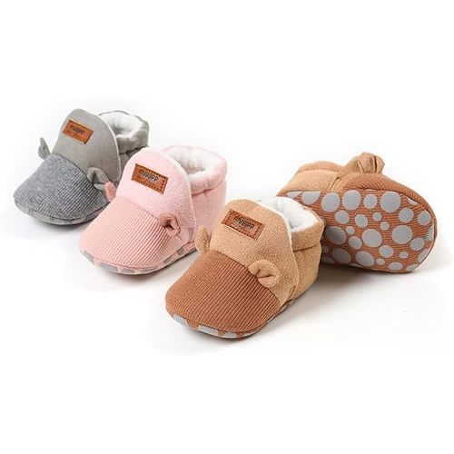 Ohwawadi Infant Baby Boys Girls Slippers Cozy Fleece Booties Soft Bottom Warm Cartoon Socks Newborn Crib Shoes