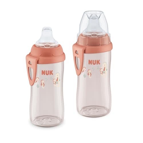 NUK First Choice Active Cup 2.0, 10 oz. Soft Spout Sippy Cup with On-The-Go Carry Clip, Lightweight, Leak Proof, Spill Proof Cup, 2-Pack