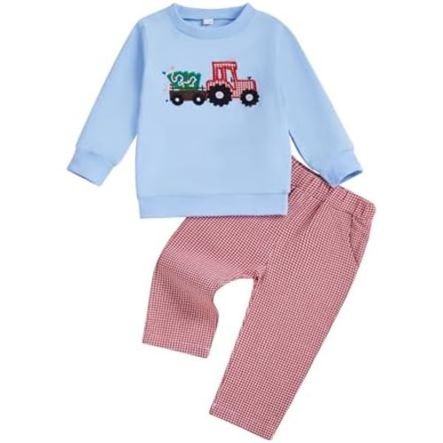 Toddler Baby Boy Christmas Outfit Christmas Truck Tree Sweatshirt Long Sleeve Pullover Pants Fall Winter Clothes