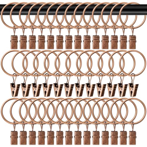 MAQIHAN Curtain Rings with Clips - Curtain Clips Drapery Rings with Fasteners 1.26 inch Interior Diameter Rod Metal Fasteners for Decoration Craft Dispaly,Antique Copper