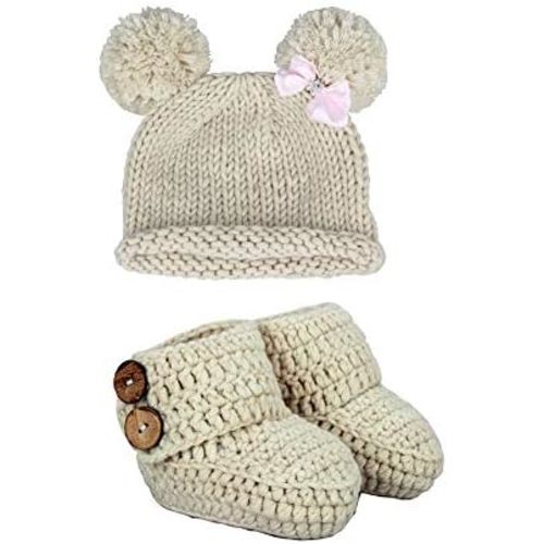 zefen Knit Crochet Baby Booties Newborn Socks and Hat a set of Handmade Shoes and cap