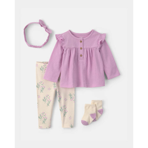 Baby Girl 4-Piece Long-Sleeve Top & Pant Set - Purple | Carter’s Oshkosh Canada