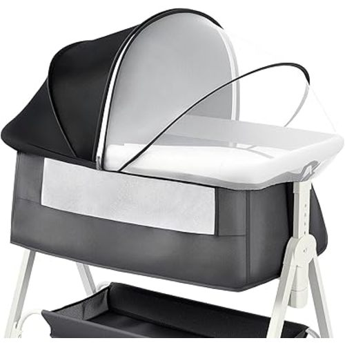 Mosquito Net for Bassinet with Frame,Portable Bassinet Mosquito Net Cover to Keep Pets Out. (Black-Sunshade Bassinet Cover)