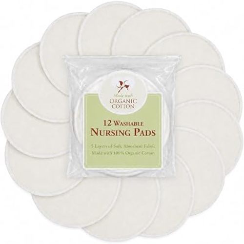TL Care Nursing Pads Made with Organic Cotton - Soft, Breathable, Absorbent & Washable, Natural Color, 12 Count