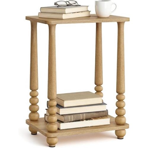 VASAGLE Mariel Collection - Side Table, Accent Nightstand for Small Spaces, Rectangular End Table with Shelf, Solid Wood Legs, Mid-Century Modern, Living Room Bedroom, Natural Brown ULET294HC01S