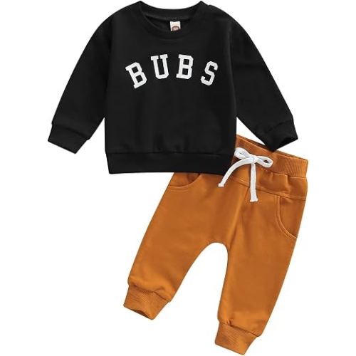 Murnouche Toddler Baby Boy Fall Winter Outfits Letter Crewneck Sweatshirt Casual Pants 2Pcs Clothes Set