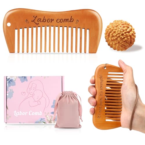Birthing Comb & Acupressure Massage Ball Set for Labor Pain, Wooden Labor Comb for Women Labor and Delivery Essentials, Pregnancy Hospital Bag Must Haves for Pregnant Women, New Mom Gifts
