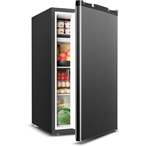Mini Fridge with Freezer - 3.2 Cu.Ft Single Door Mini Refrigerator with Adjustable Thermostat, Small Fridge for Bedroom, Apartment, Dorm - Black