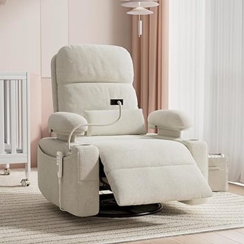 MAMAZING Oversized Electric Nursery Rocking Chair with Adjustable Armrests, Power Recliner Glider Nursing Chair for Breastfeeding, USB & Type-C Ports, Phone Holder, Oeko-TEX & FSC Certified(Beige)