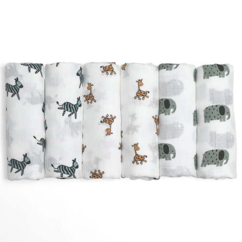 Gllquen Baby Muslin Swaddle Blankets 6-Pack, Soft Receiving Swaddle 4-Pack, Breathable Unisex for Newborns Infant Boys and Girls, 27 X 27", Elephant and Giraffe