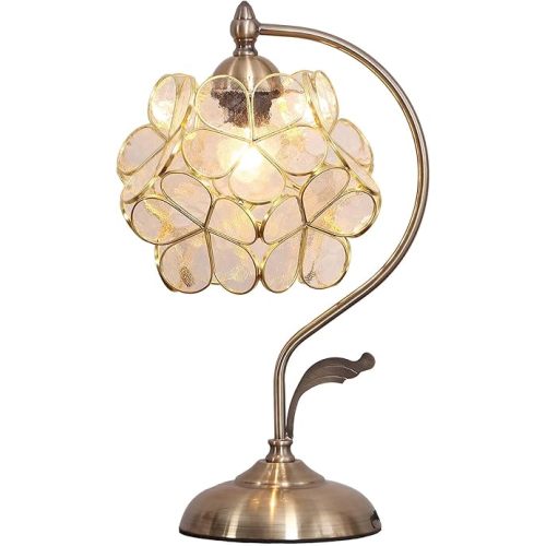 Bieye L10734 Tiffany Style Stained Glass Flower Petal Table Lamp with Brass Base for Home Décor (Clear, 8" Cherry Blossom)