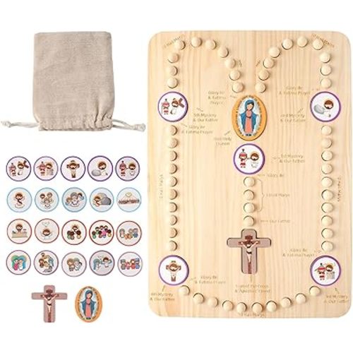 Wooden Rosary Board Catholic Gifts for Kids,Catholic Toys to Learn for Pray The Rosary,Christian Board Games Gifts,Catholic Baptism Christening Gifts for Girls,First Holy Communion Gifts for Boys