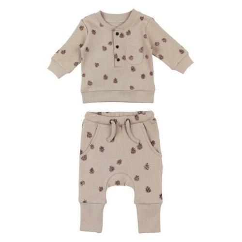 Lovedbaby - Organic Henley Long Sleeve Top + Pant Set - Oatmeal Pinecone