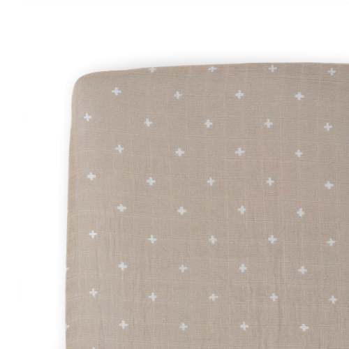Cotton Muslin Crib Sheet - Taupe Cross