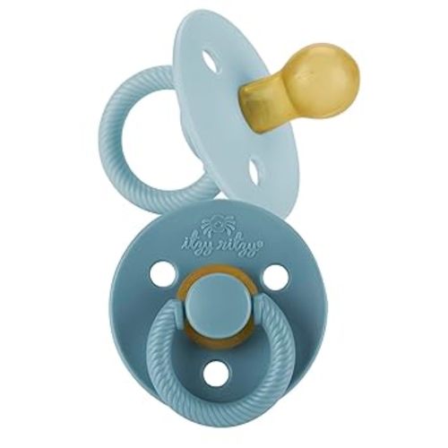Itzy Ritzy Natural Rubber Pacifiers (Set of 2) – Baby Pacifiers with Cherry-Shaped Nipple & Large Air Holes for Added Safety – Set of 2 Binkies in Harbor & Coast (Ages 6 – 18 Months)