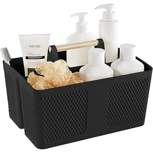 Shower Caddy Portable and Cleaning Caddy Organizer for Bathroom, Kitchen, Toiletries Storage ，Caddy organizer with handle, Rust-Resistant, Durable Material (Black, 9.36" L×7.73" W×7.24" H)