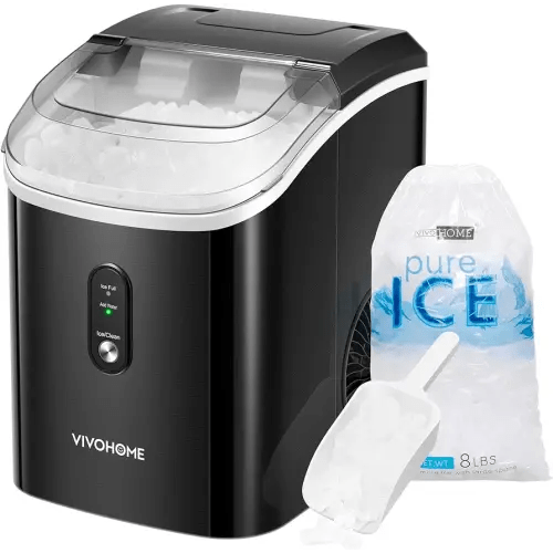 VIVOHOME Countertop Ice Maker 33lbs/Day Chewable Nugget Ice Cube Maker Machine 10 Ice Bags Self Cleaning Ice Cube Maker Black
