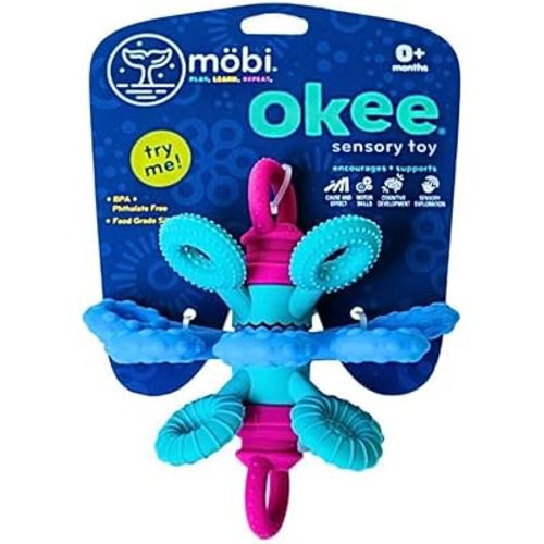 Mobi Games Okee Baby Sensory Ball, Twist, Pull, Push & Chew Baby Sensory Toys for Babies 0+ Months, Food-Grade Silicone, Bright Colorful Textures, Motor Skill Development Balls