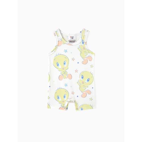 Looney Tunes Baby Boy/Girl Star print Sleeveless Romper White