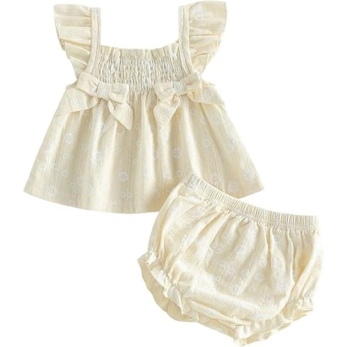 Mubineo Baby Girl Summer Clothes Cute Ruffle Tops Dress Shorts Outfits Set Infant Toddler Shrit Bloomers Princess Outfit