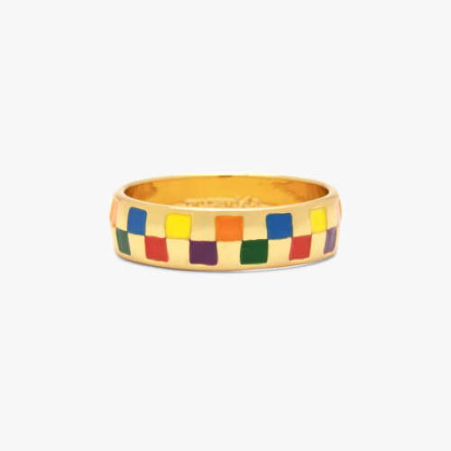 Rainbow Checkerboard Ring Gold / 4