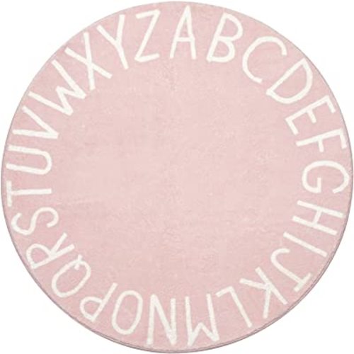 Topotdor Round Kids Play Rug Alphabet Nursery Area Rug Extra Large Soft Crawling Play Mat for Children Toddlers Bedroom (47 inch, Pink)