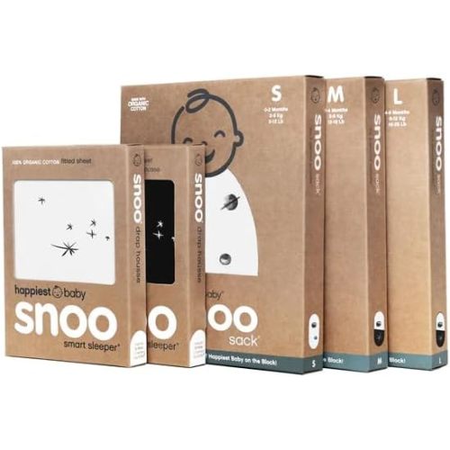 Happiest Baby The Big Bundle 100% Organic Cotton - Includes 3 SNOO Sacks and 2 SNOO Bassinet Fitted Sheets (Black & White)