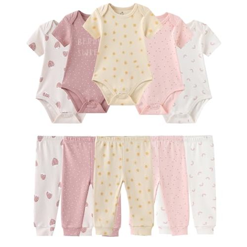 Baby Girl Bodysuit and Pant Set Cotton Ribbed Mix Summer Infant Girls Clothes Outfits 0-12 Month