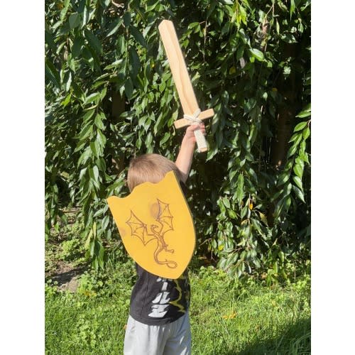 Personalized Kids Knight Shield | Wooden Sword & Battle Hammer | Medieval Pretend Play