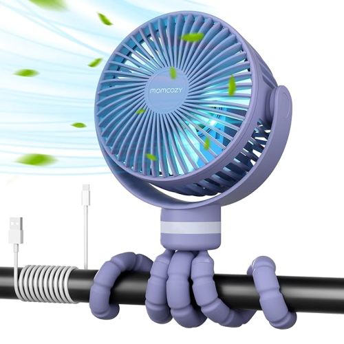 Momcozy Portable Stroller Fan, 8000mAh, 27H Ultra-long Battery Life, Detachable 4 Speed 360°Rotate, LED Night Light with 2 Modes, USB Rechargeable Handheld Cooling Fan for Travel, Car Seat, Bedroom