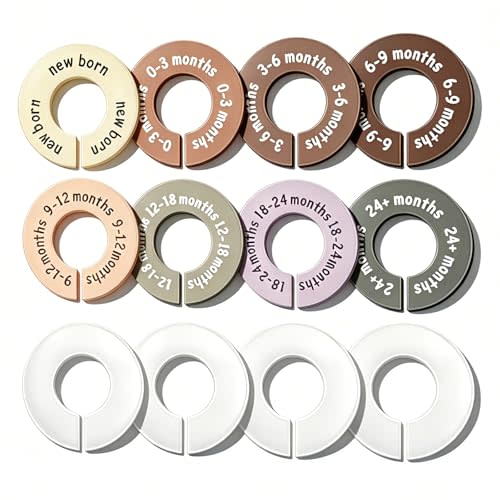 12 Pcs Baby Closet Dividers, Double-Sided Baby Size Closet Dividers | Nursery Organizer for Baby Clothes 0-24 Months, Durable Clothing Size Rack Dividers with 4 Blank for DIY, Fits Most Rods