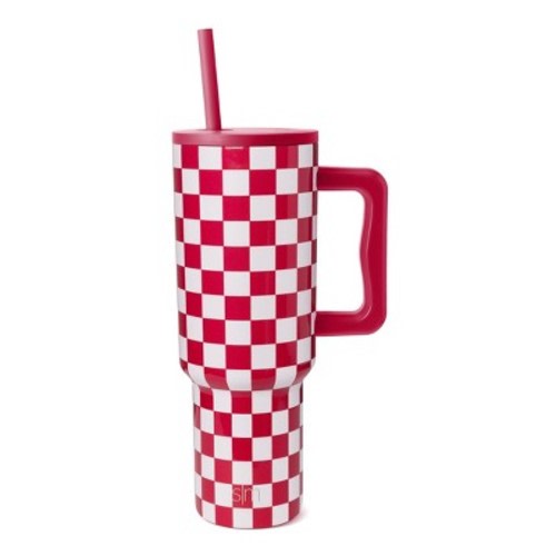 Simple Modern 40oz Trek Checkmate Straw Tumbler Red/White: Stainless Steel, Dishwasher-Safe, Cold Beverages, All Ages