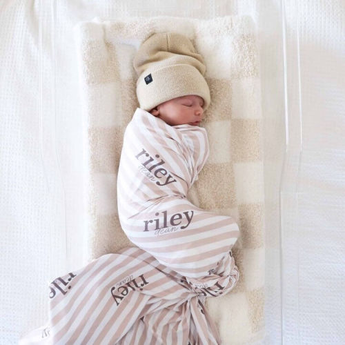 Latte Stripes Personalized Swaddle Blanket