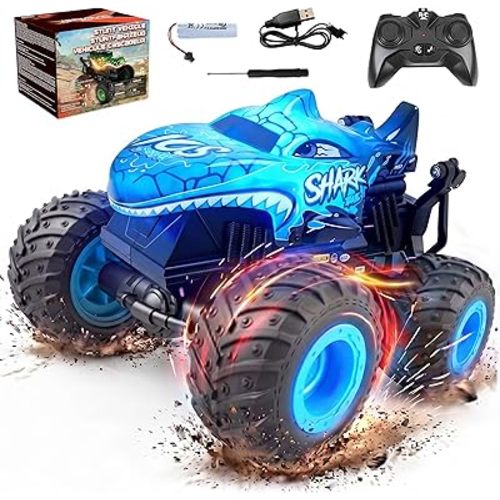 BEZGAR Monster Truck Toys, Remote Control Monster Truck with Dancing Spins, Lights & Music, 1:20 Remote Control Car for Boys 4-7, 5 6 7 8 9 10 +Year Old Boys Birthday Gifts (Blue)