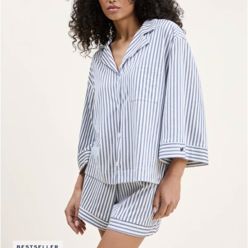 The Olivia Pima Short Set in Navy French Ticking