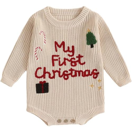 fhutpw Newborn Baby Girl Knit Sweater Romper Long Sleeve Letters Embroidery Onesie Infant Fall Winter Clothes