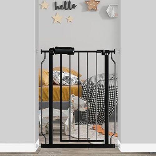 Narrow Baby Gate for Doorways Stairs, 24-29" Wide Pressure Mounted Walk Through Metal Auto Close Safety Child Gatesfor Kids or Pets, Black