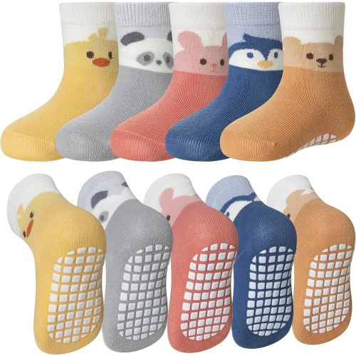 SeeyAN Baby Non Slip Socks Toddler Boys Girls Grips Cotton Anti Skids Crew Cute Cartoon Infant Socks 5 Pairs